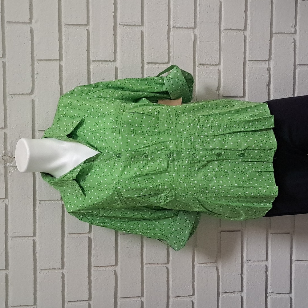 Coldwater Creek Green With White Polka A Dot Blouse. Size PXL NWT